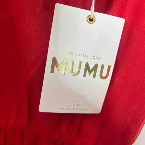 Show me Your Mumu Red Ruffle Puff Sleeve Dress NWT Romantic Coquette Holiday - Picture 13 of 16